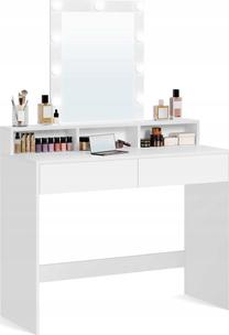 Kosmetinis staliukas Vasagle, baltas, 100 cm x 45 cm x 145 cm, su veidrodžiu