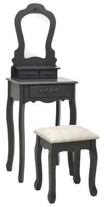 Kosmetinis staliukas VLX With Stool, pilkas, 30 cm x 50 cm x 136 cm, su veidrodžiu