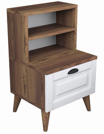 Naktinis staliukas Kalune Design BD105 1885, balta/riešuto, 40 cm x 45 cm x 74.4 cm