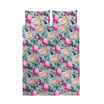 Patalynės užvalkalų komplektas Okko FLOWER1, rožinis/pilkas, 160 x 200 cm