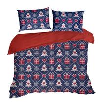 Kalėdinis patalynės užvalkalų komplektas Merry, raudona/tamsiai mėlyna, 200 x 220 cm