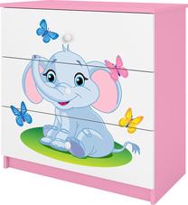 Komoda Kocot Kids Babydreams Baby Elephant, balta/rožinė, 80 cm x 41 cm x 80.5 cm