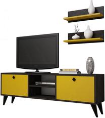 Sekcija Kalune Design Exclusive 1400, juoda/geltona, 29.5 cm x 150 cm x 48.6 cm