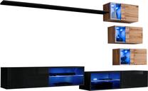 Sekcija ASM Switch XXIV, ąžuolo/juoda/skaidri, 250 cm x 40 cm x 150 cm, 6 vnt.