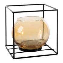 Žvakidė 100731, stiklas/metalas, 17 cm, aukso/juoda
