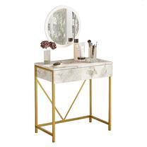 Kosmetinis staliukas Kalune Design VG33-GE, aukso/baltas, 44.5 cm x 100 cm x 75 cm, su veidrodžiu