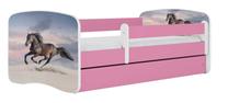 Vaikiška lova viengulė Kocot Kids Galloping Horse, balta/rožinė, 80 x 160 cm, be patalynės dėžės, be čiužinio