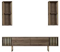 Svetainės baldų komplektas Kalune Design Gold Line, vidaus, juoda/riešuto