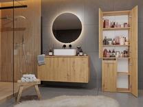 Vonios spintelė su skalbinių krepšiu NEl DD 1K, ąžuolo, 30 cm x 60 cm x 174 cm