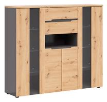 Vitrina Memphis S545-KOM2W2D2S/13/15-GF/DASN, ąžuolo/grafito, 145 cm x 38 cm x 126 cm