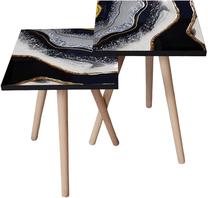 Kavos staliukų komplektas Kalune Design 2SHP285, aukso/baltas/juodas, 35 cm x 35 cm x 47 cm