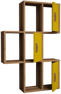 Sieninė lentyna Kalune Design Flora 845HCT1603, geltona/riešuto, 50 cm x 20 cm x 112.6 cm