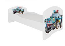 Vaikiška lova viengulė ADRK Pepe Police, mėlyna/balta/juoda, 80 x 160 cm, be patalynės dėžės, su čiužiniu