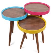 Kavos staliukas Kalune Design Qiro, geltona/mėlyna/riešuto, 39 cm x 39 cm x 60.5 cm