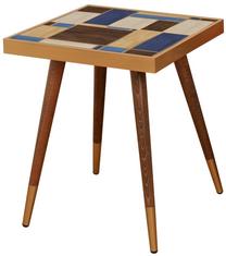 Kavos staliukas Kalune Design Square Rectangles, mėlyna/šviesiai ruda/tamsiai ruda, 45 cm x 45 cm x 45 cm