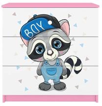 Komoda Kocot Kids Babydreams Raccoon, balta/rožinė, 41 cm x 80 cm x 80.5 cm