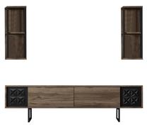 Svetainės baldų komplektas Kalune Design Black Line, vidaus, juoda/riešuto