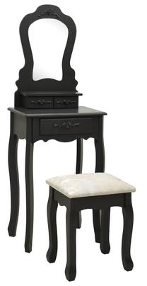 Kosmetinis staliukas VLX With Stool, juodas, 30 cm x 50 cm x 136 cm, su veidrodžiu