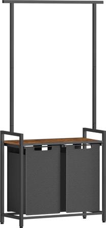 Vonios spintelė su skalbinių krepšiu Leobert, ruda/juoda, 33 cm x 73 cm x 177 cm