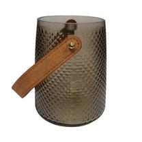 Žvakidė Besk, stiklas/natūrali oda, Ø 10.5 cm, 15.3 cm, ruda