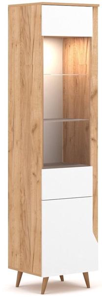 Vitrina Tue, ąžuolo/balta, 46 cm x 42 cm x 190 cm