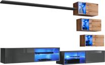 Sekcija ASM Switch XXIV, ąžuolo/grafito/skaidri, 250 cm x 40 cm x 150 cm