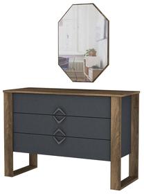 Kosmetinis staliukas Kalune Design Bumerang Aynalı, antracito/riešuto, 110 cm x 44.8 cm x 76 cm, su veidrodžiu