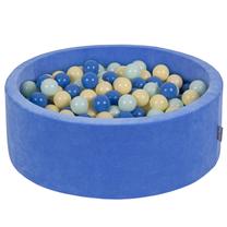 Бассейн с шариками KiddyMoon Velvet ball pit Round 200 Balls, 90 см x 90 см, 200 шт, синий цв./желтый цв.