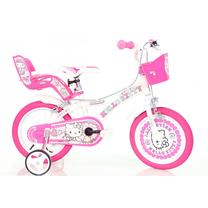 Vaikiškas dviratukas su papildomais ratukais, vaikų Dino Bikes Hello Kitty 2, balta sp./rožinė sp., 14"