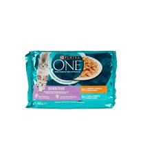 Mitrā kaķu barība Purina One Sensitive, vistas gaļa/tunzivis, 0.085 kg x 4 gab.