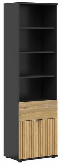 Pastatoma lentyna Luen, ąžuolo/juoda, 57 cm x 39.5 cm x 196 cm