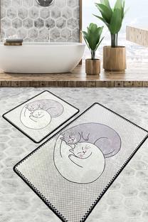 Vonios kilimėlių rinkinys Foutastic Cats 359CHL5178, juoda sp./pilka sp., 100 cm x 60 cm