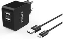 Telefono įkroviklis Philips, USB/AC/DC, juoda sp., 15.5 W