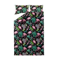 Patalynės užvalkalų komplektas Domoletti Flamingo, juoda sp./rožinė sp., 50 x 70 cm, 160 x 200 cm, 3 d.