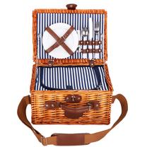 Ceļojuma soma Springos Picnic basket for 2 people, zila krās./brūna krās./balta krās.