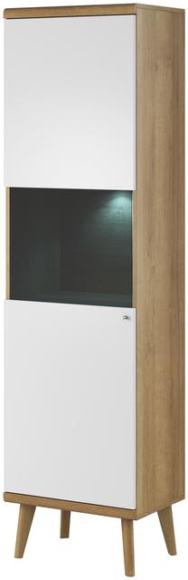 Vitrina Piaski Primo PWT50, ąžuolo sp./balta sp., 50 cm x 40 cm x 197 cm