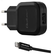Telefono įkroviklis Qoltec, USB 2.0 Type A/Europlug/Apple Lightning, juoda sp.