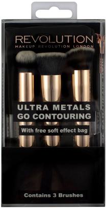 Dekoratīvās kosmētikas otu komplekts Makeup Revolution London Ultra Metals Go, 3 gab., zelta krās.
