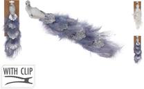 Eglītes rotājums HC4700140, sudraba krās./pelēka krās./violeta krās., 34 cm, poliesters/spalvas