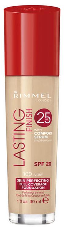 Šķidrā grima bāze Rimmel London Lasting Finish 25h, 100 ivory, 30 ml