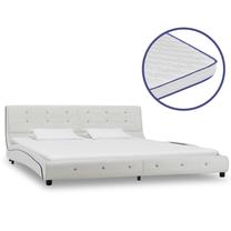 Lova dvigulė VLX Faux Leather 277558, 180 x 200 cm, balta sp., su čiužiniu, su grotelėmis