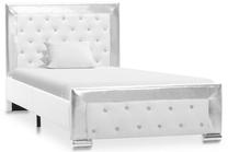 Lova viengulė VLX Faux Leather 286787, 90 x 200 cm, balta sp./sidabro sp., be čiužinio, su grotelėmis