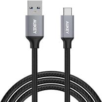 Kabelis Aukey USB cable Quick Charge, USB 3.0/USB Type C, juoda sp.