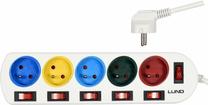 Удлинитель Lund 72460, 3 x 1 mm², 2 м, IP20, 5 розеток, с выключателем, синий цв./белый цв.