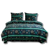 Ziemassvētku gultas veļas komplekts PGJ-18, zila krās./zelta krās./zaļa krās., 70 x 80 cm, 160 x 200 cm