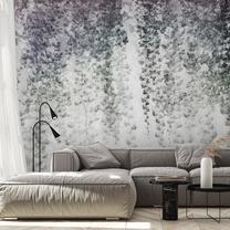 Fototapetas Artgeist Peaceful Oasis - Landscape Of Hanging Black Leaf Vines On A Grey Background, 175 cm x 175 cm