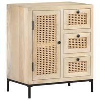 Komoda VLX Solid Mango Wood and Natural Cane, juoda sp./smėlio sp., 70 cm x 35 cm x 60 cm