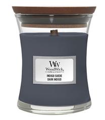 Žvakė, aromatinė WoodWick Indigo Suede, 30 h, 85 g, mėlyna sp.