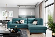 Kampinė sofa Cassara Gojo 40, tamsiai mėlyna sp., dešininė, 237 x 277 cm x 100 cm