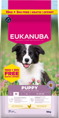 Sausā suņu barība Eukanuba Chicken Puppy Medium, vistas gaļa, 18 kg